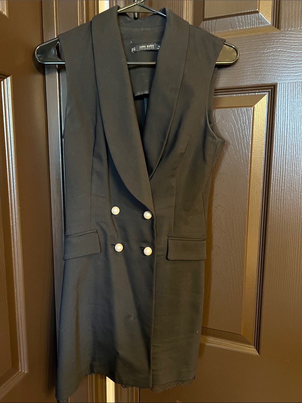 Zara Black Sleeveless Double-Breasted Blazer Dress with Gold Buttons